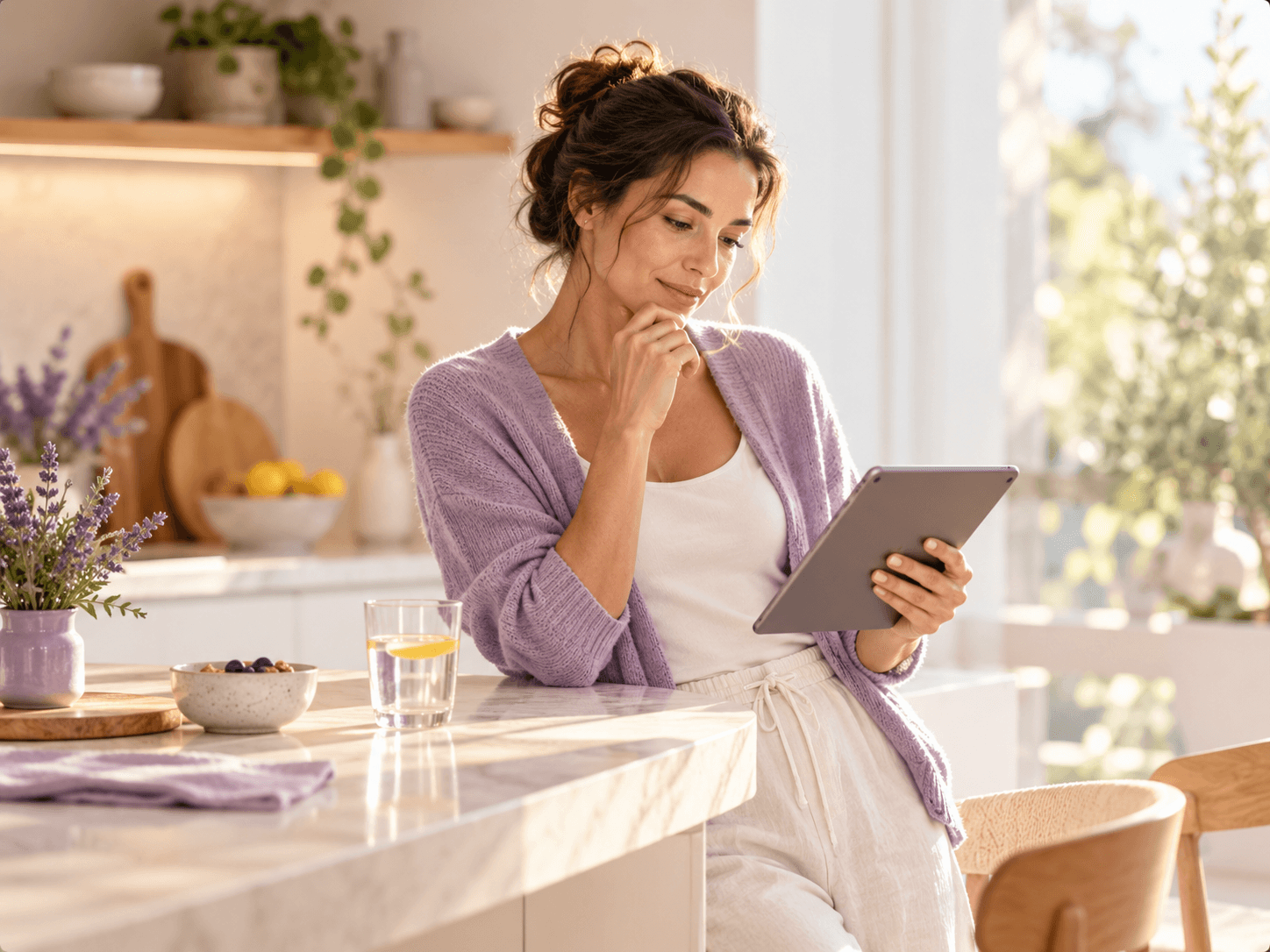 A person reviewing personal health information in a warm home setting